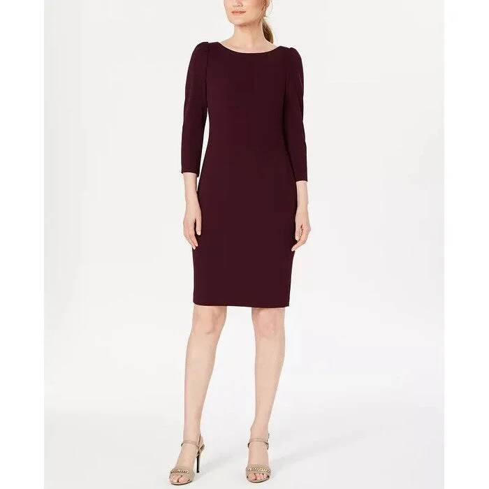 Calvin Klein Women's Puff Shoulder Sheath Dress Purple Size 4 Petite - 4 Petite Dynamic Women's Moto