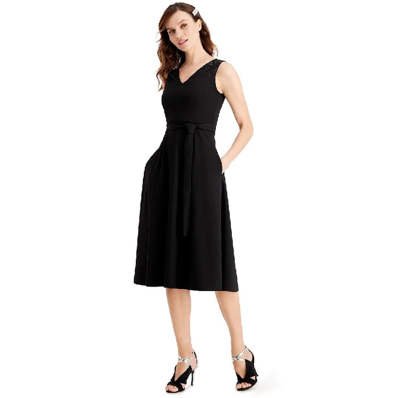 Calvin Klein Women's Shoulder Embellished Belted Dress Black Size 12 Youthful Women's Anime - inspired