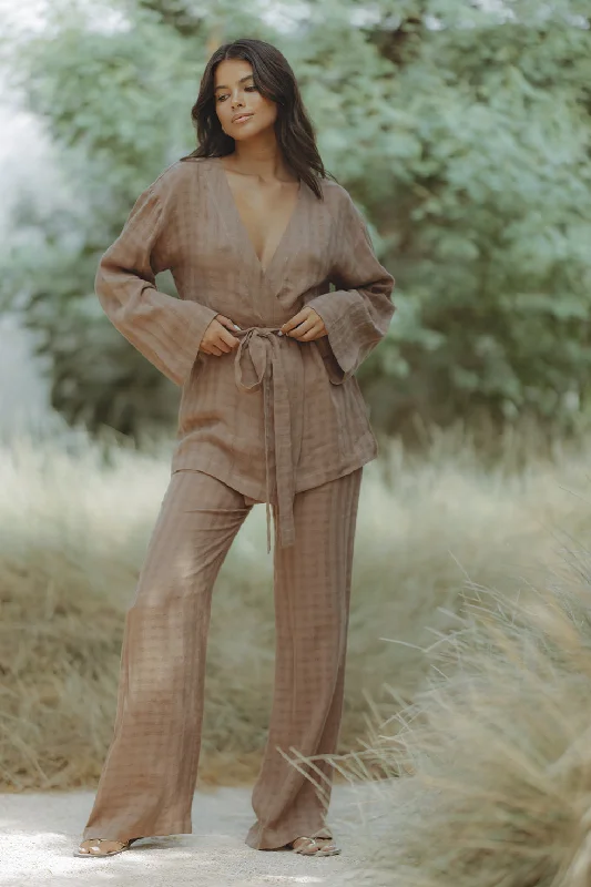 CASEY LINEN SET - MOCHA/CHECK garde