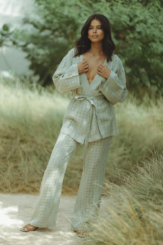 CASEY LINEN SET - SAGE/CHECK Confident Women's High - fashion