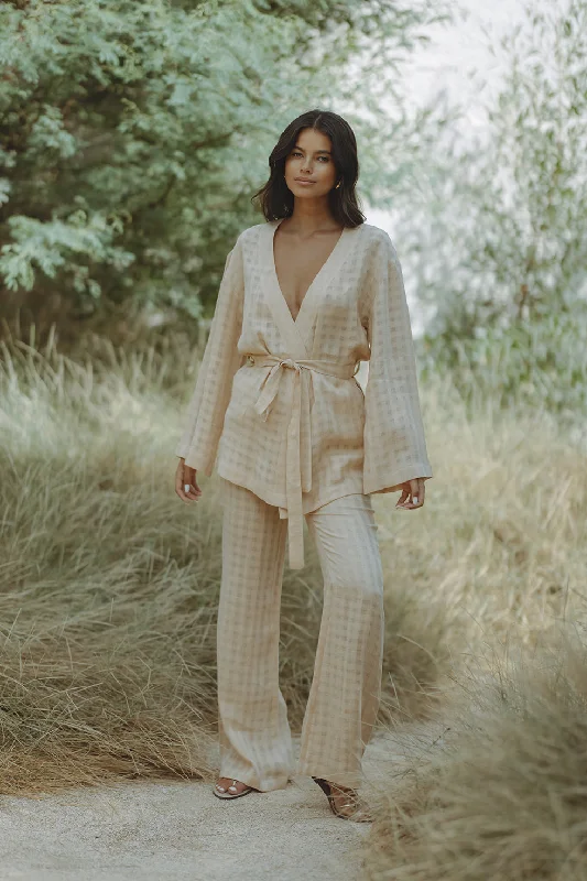 CASEY LINEN SET - BEIGE/CHECK Sophisticated Women's 