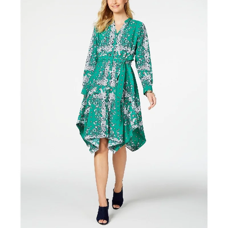 Charter Club Women's Long-Sleeve Handkerchief Dress Green Size Large Relaxed Women's 