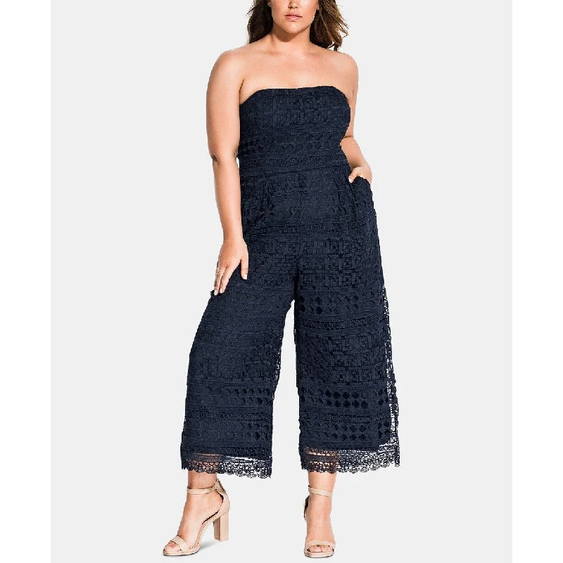 City Chic Women's Crochet Strapless Jumpsuit Size Dark Blue Size PS - 16 Modern Women's 