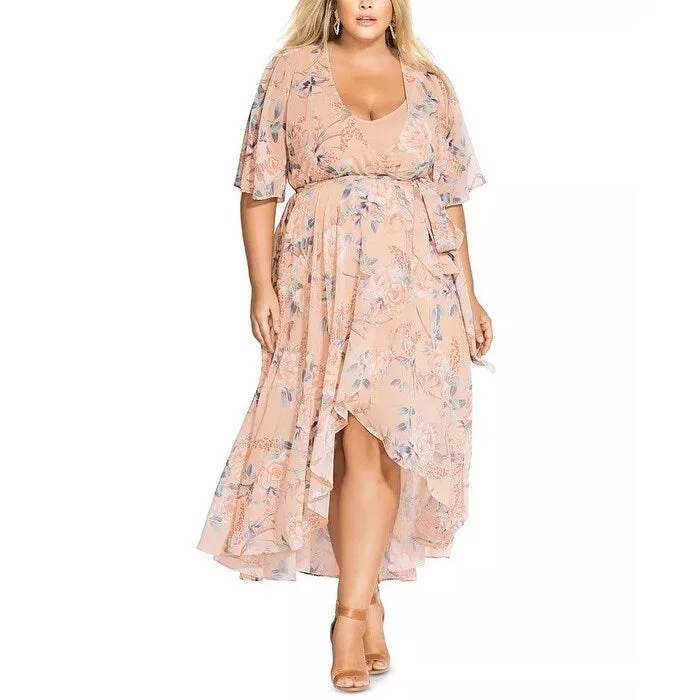 City Chic Women's Trendy Plus Size High-Low Wrap Dress Pink Size 22W Sleek Women's 