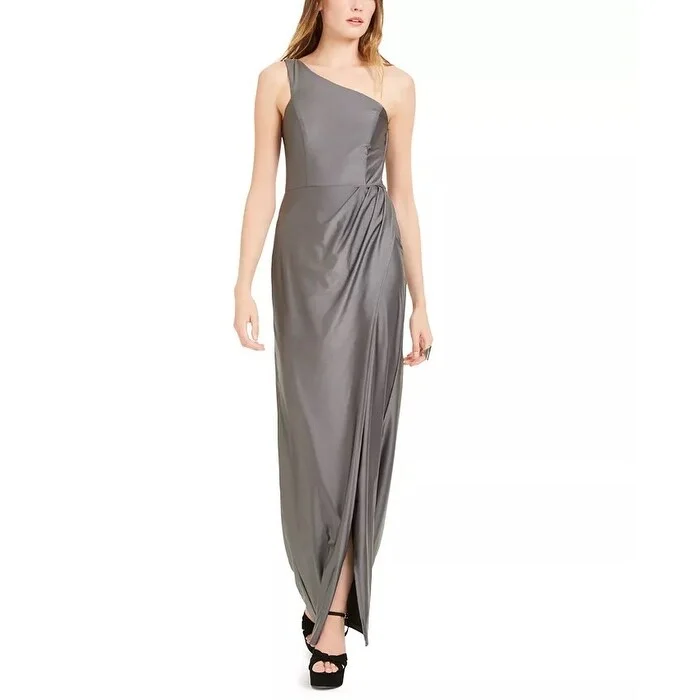 City Studios Junior's One Shoulder Gown Dark Grey Size 13 Elegant Women's Formal 