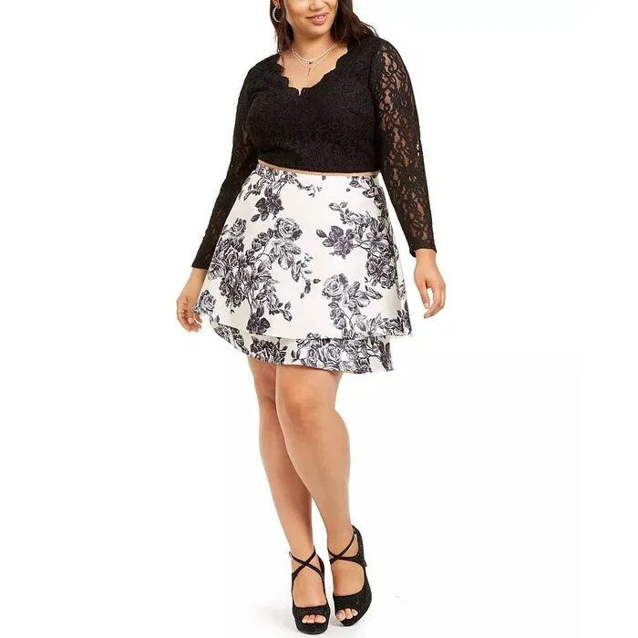 City Studios Women's Plus Glitter Lace & Floral Print Dress Black Size Petite Small - Petite Small Tough Women's Military - inspired