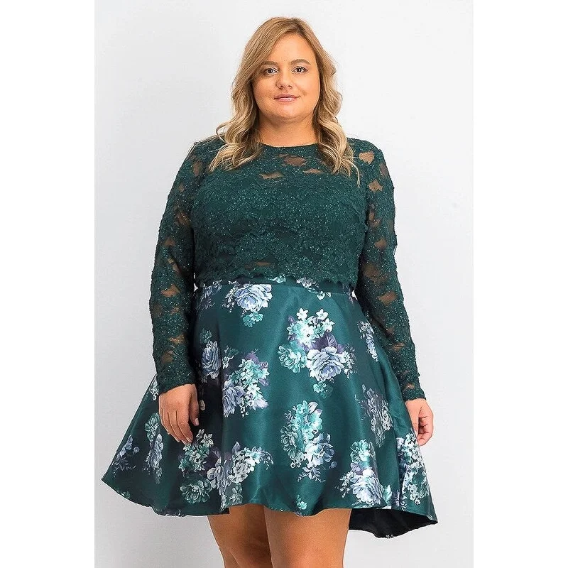 City Studios Women's Trendy Plus Size 2-Pc. Lace & Floral-Print Dress Dark Green Size 16W - 16 Refined Women's 