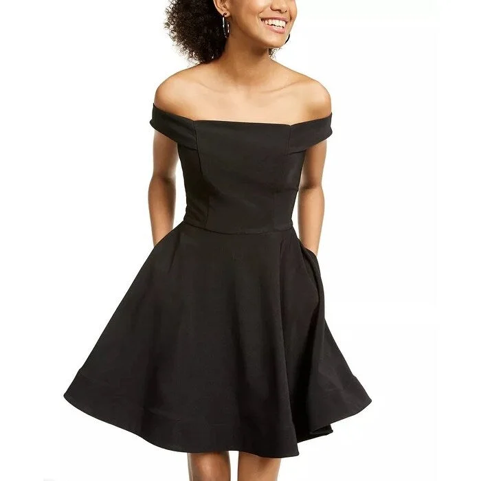 Crystal Doll Junior's Off The Shoulder Fit & Flare Dress Black Size XX-Large Refined Women's Classic 
