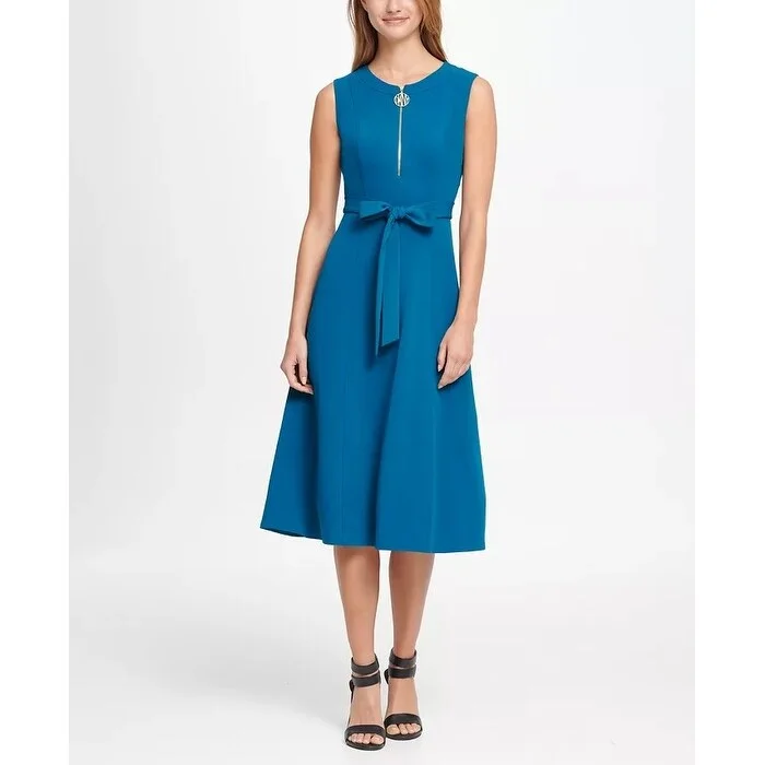 DKNY Women's Logo Zip Belted Fit Flare Dress Green Size 8 Dynamic Women's High - energy