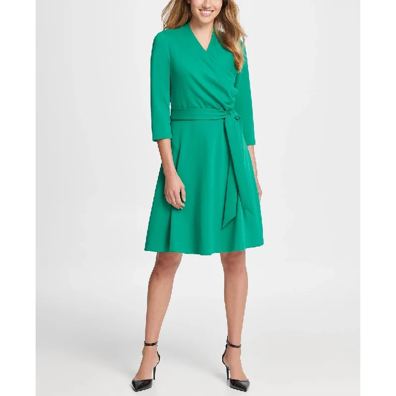 DKNY Women's Surplice Ponte Fit & Flare Dress Med Green Size 8 Stylish Women's Neon
