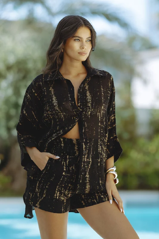 ELLIANA LINEN SET - BLACK/GOLD British Gentlewoman Style