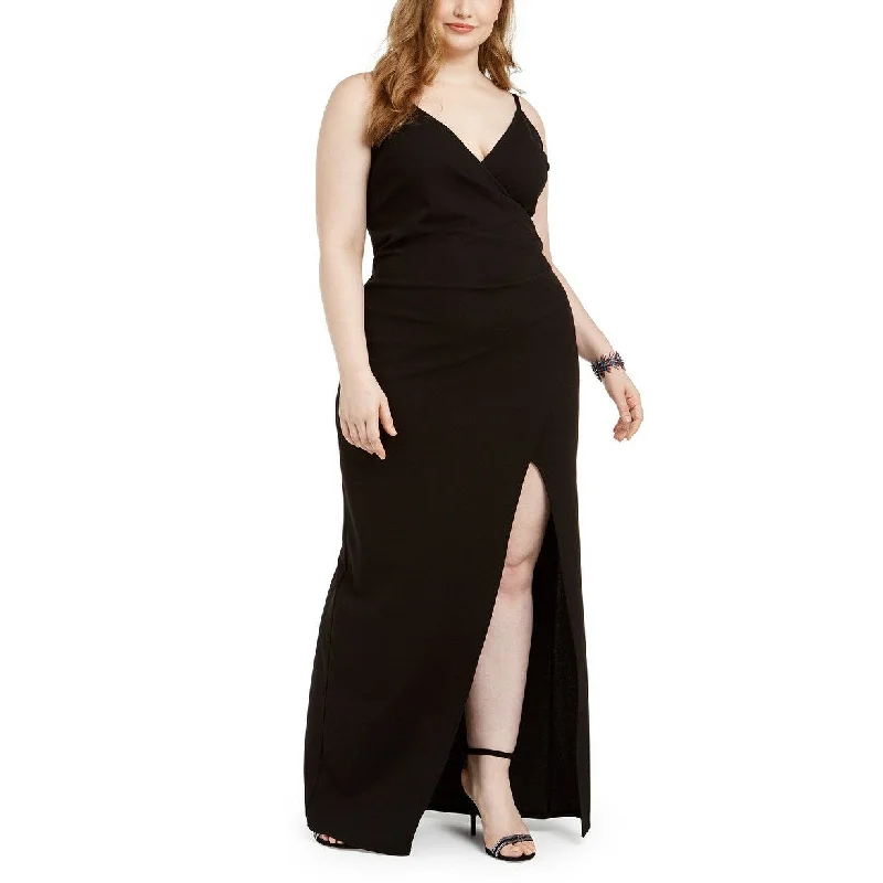 Emerald Sundae Women's Trendy Plus Size Juniors' Wrap Gown Black Size 2 Extra Large Business