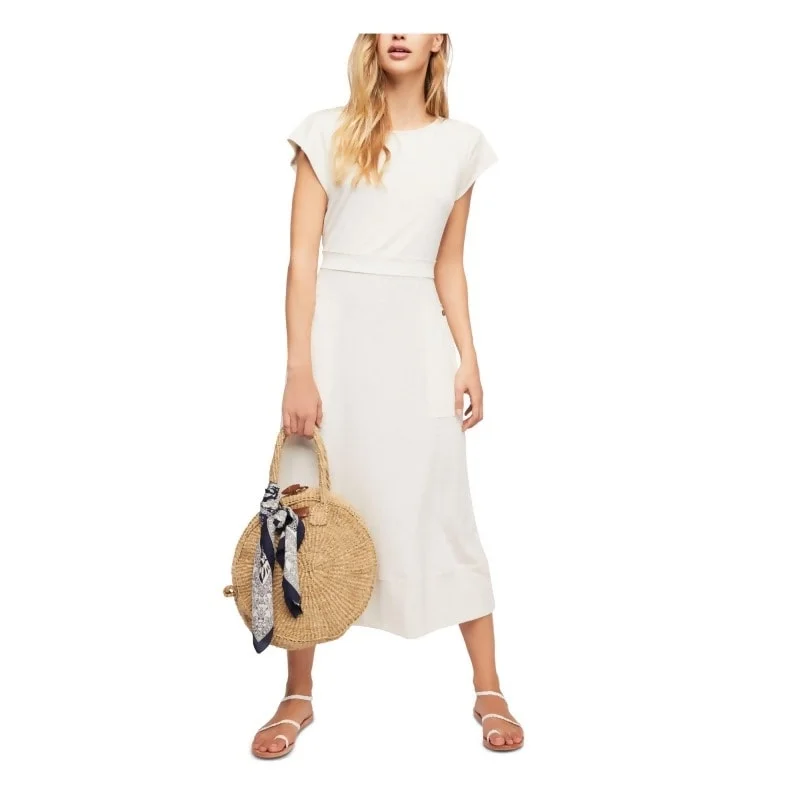 Free People Women's Plunging Satin Woven Midi Dress Beige Size M Traditional Women's Wool