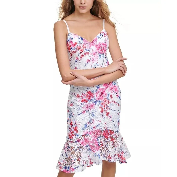 GUESS Women's Printed Lace Bodycon Dress Pink Size 6 Sharp Women's Italian