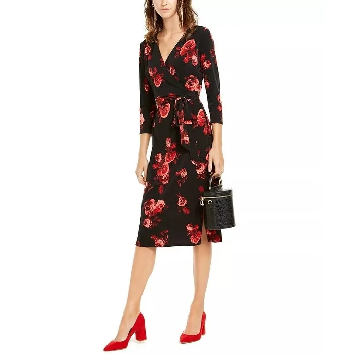 INC International Concepts Women's Floral-Print Midi Dress Black Size Medium Cozy Women's Winter