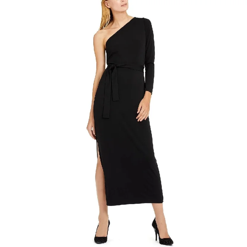 INC International Concepts Women's One Shoulder Belted Maxi Dress Black Size Petite Medium - Petite Medium Disco