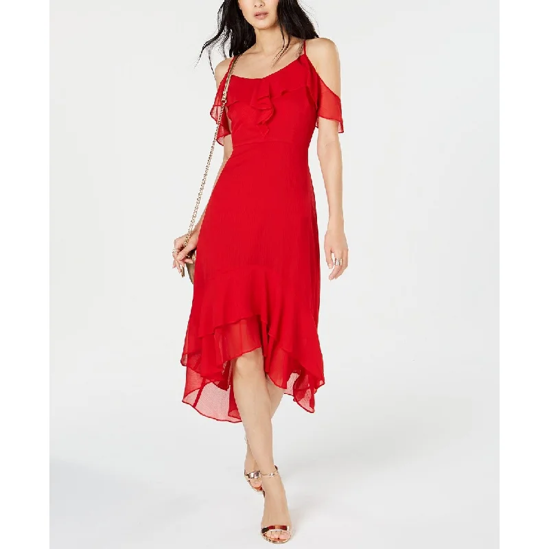 INC International Concepts Women's Solid Cold-Shoulder Midi Dress Red Size 18 Athletic Women's High - 