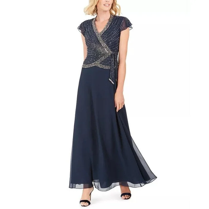 J Kara Women's Embellished Side Tie Gown Navy Size 14 Dynamic Women's High - energy
