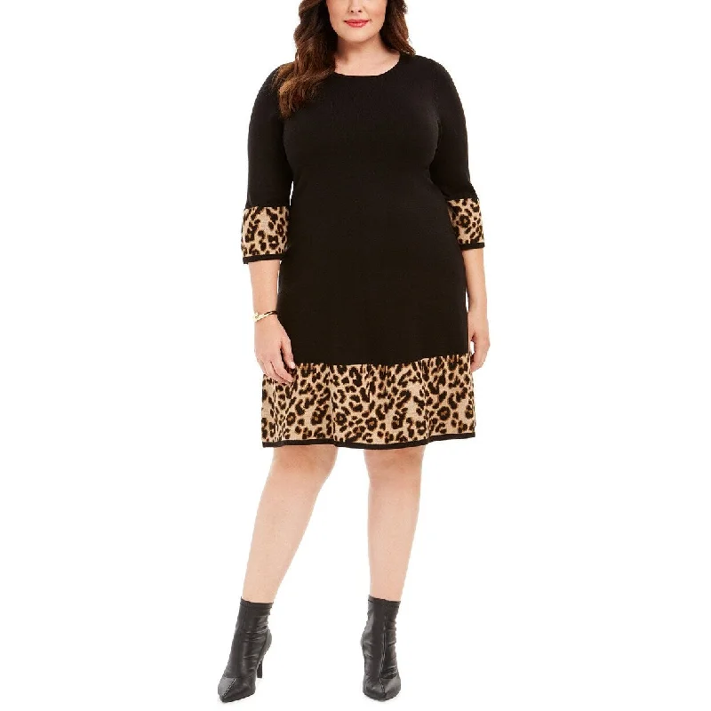 Jessica Howard Women's Plus Size Solid & Animal-Print Sweater Dress Black Size 2 Extra Large Practical Women's Quick - dry