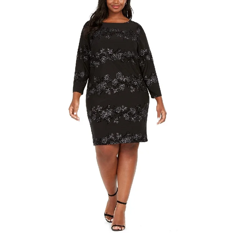 Jessica Howard Women's Plus Size Sparkle Floral Dress Black Size 22 Athletic Women's 