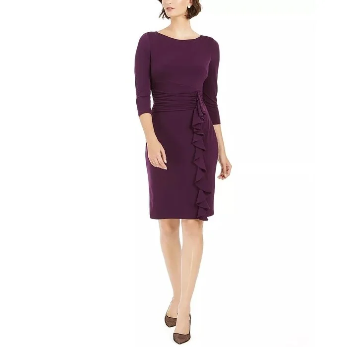 Jessica Howard Women's Ruffled Sheath Dress Dark Purple Size 12 Sharp Women's Italian