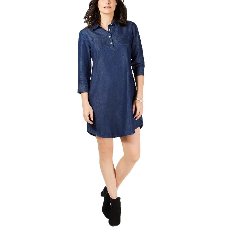 Karen Scott Women's Petite Contrast-Trim Cotton Shirtdress Navy Size Large Australian Beach
