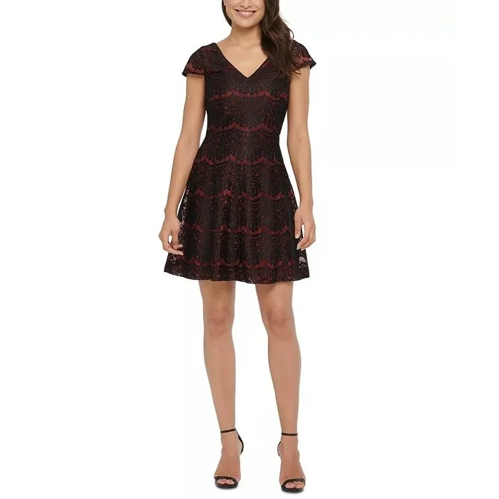 Kensie Women's Metallic Lace Fit & Flare Dress Charcoal Size 0 Athletic Women's 