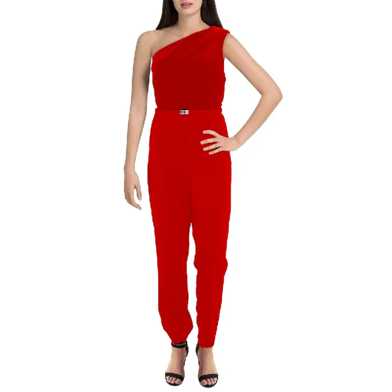 Lauren Ralph Lauren Womens Peria Velvet One Shoulder Jumpsuit Red Size 18 Casual Women's Loose - fitting