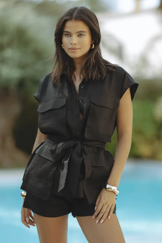 LORO LINEN SET - MIDNIGHT BLACK Feminine Women's Soft 