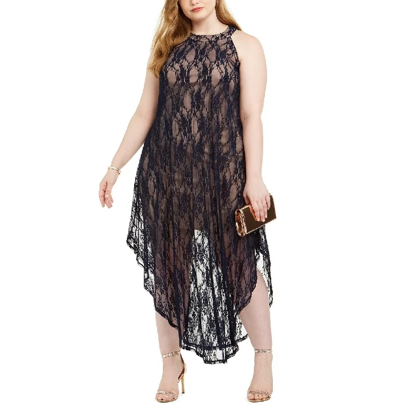 Love Squared Women's Trendy Plus Size Lace Overlay Dress Dark Blue Size 2X Sharp Women's Italian