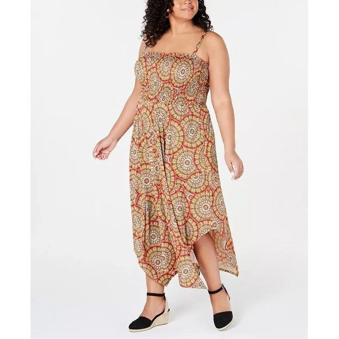 Love Squared Women's Trendy Plus Size Printed Handkerchief-Hem Dress Bright Yellow Size 3X Laid - back Women's Vibe