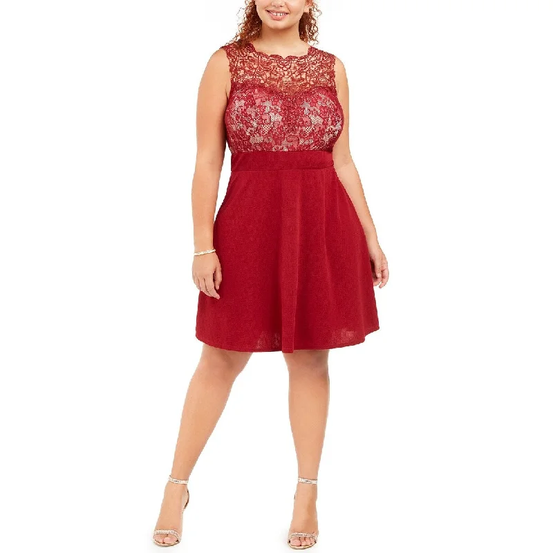 Love Women's Squared Trendy Lace Fit & Flare Dress Red Size XL Dynamic Women's High - energy