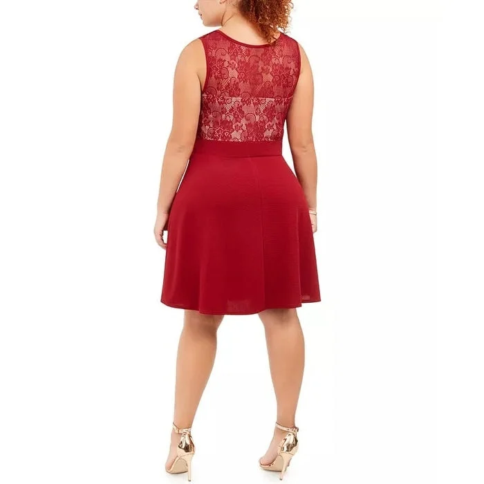 Love Women's Squared Trendy Plus Size Lace Fit & Flare Dress Red Size 2 Extra Large Contemporary 