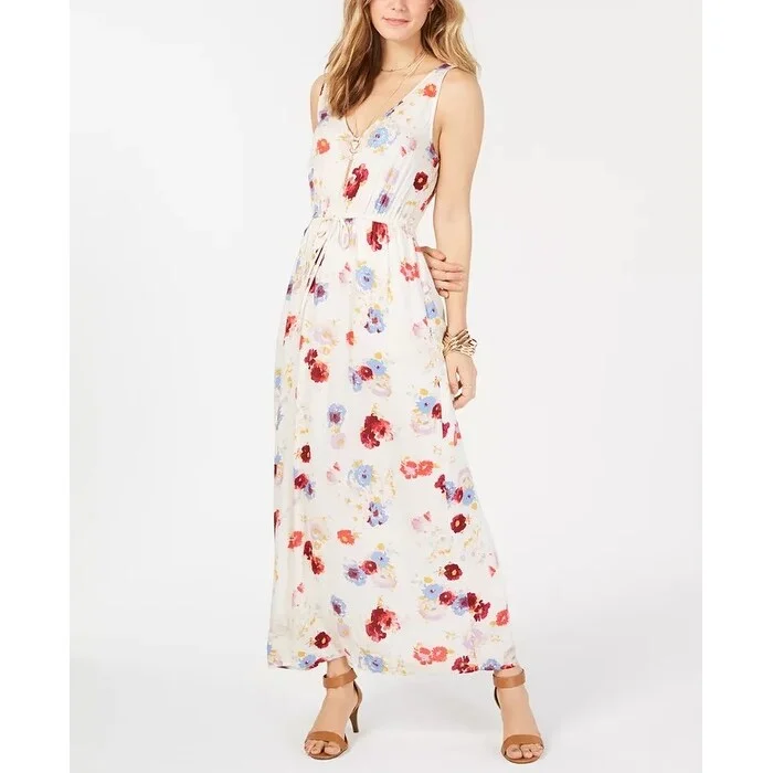Lucky Brand Women's Floral Tie Waist Maxi Dress White Size X-Large purpose