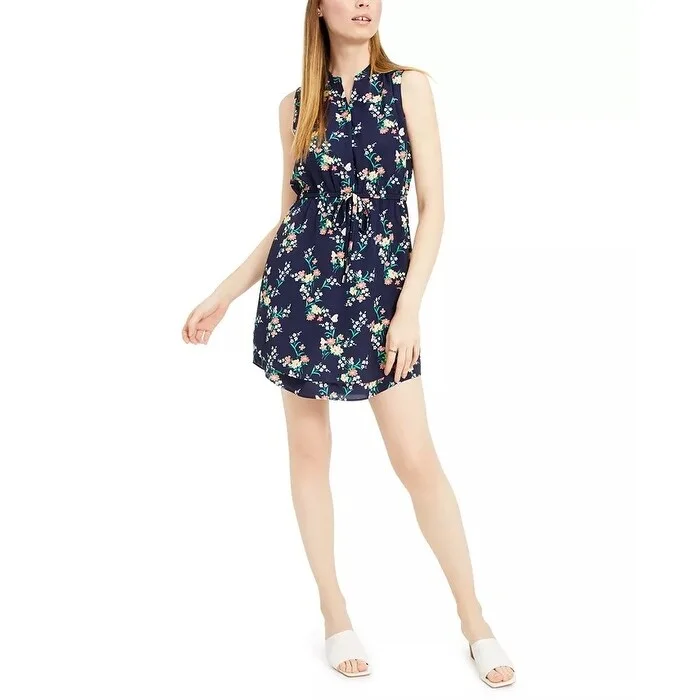 Maison Jules Women's Printed Double-Hem Sleeveless Dress Navy Size L - Large Cool Women's Distressed