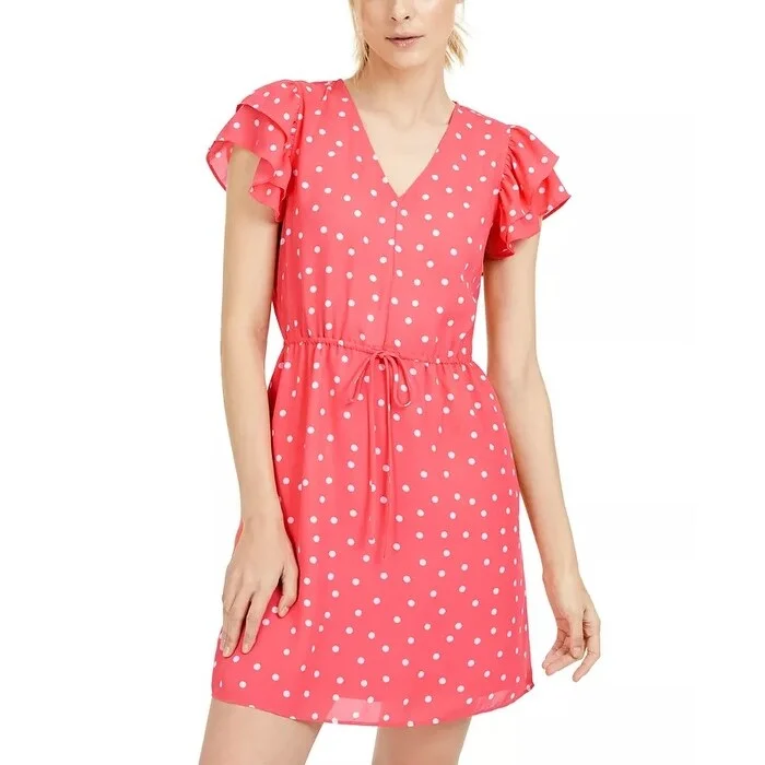 Maison Jules Women's Printed Drawstring Waist Dress Orange Size Small Monochromatic Office Style