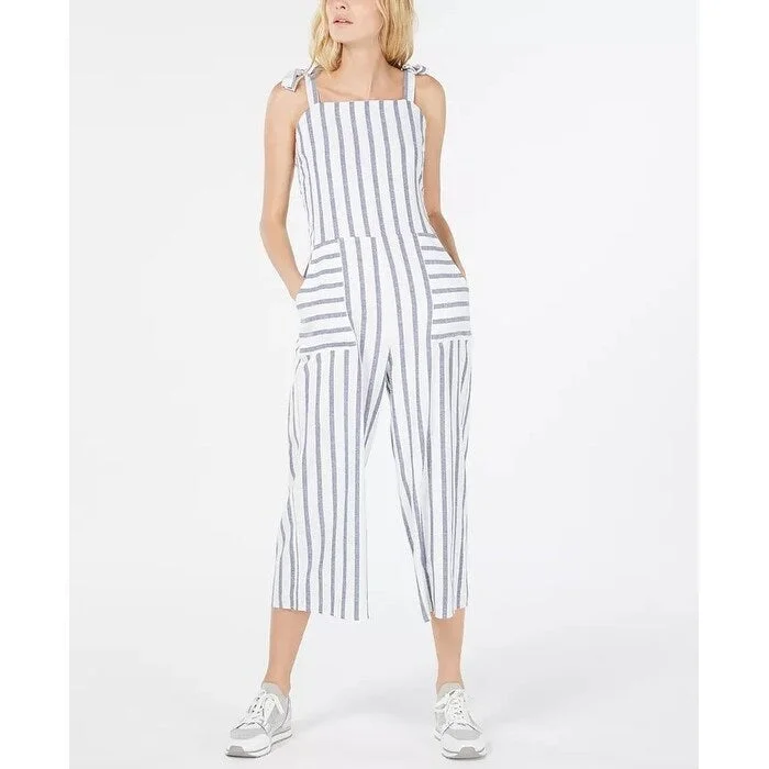 Monteau Women's Striped Cropped Jumpsuit White Size Petite Large - Petite Large Country