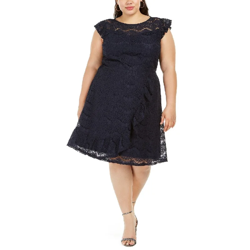 Monteau Women's Trendy Plus Size Ruffled Skater Dress Blue Size 2 Extra Large Trendy Women's Oversized