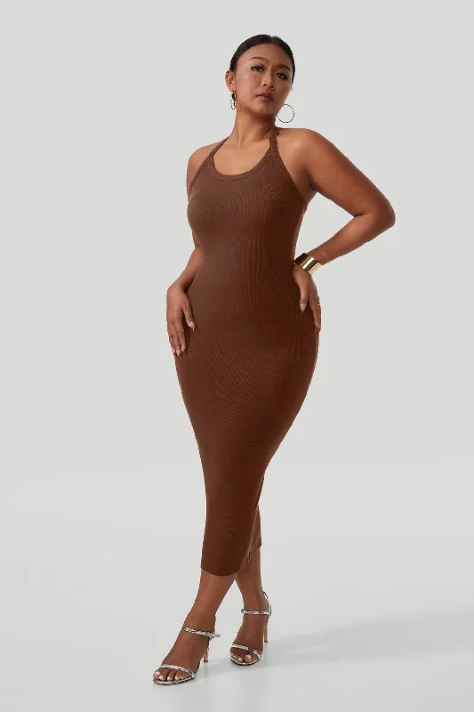Backless Draped Neck Straps Dress With Built-in Shapewear purpose