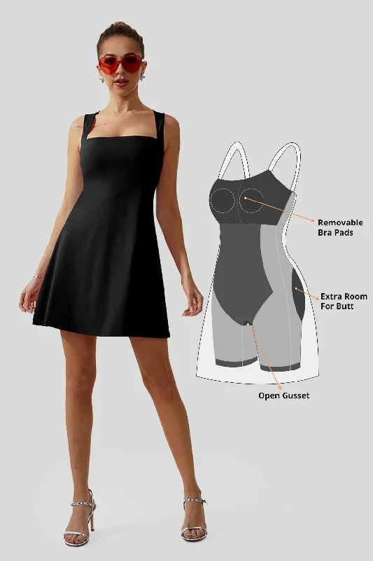 Square Neck Mini Dress With Built-in Shapewear Feminine Women's Style 