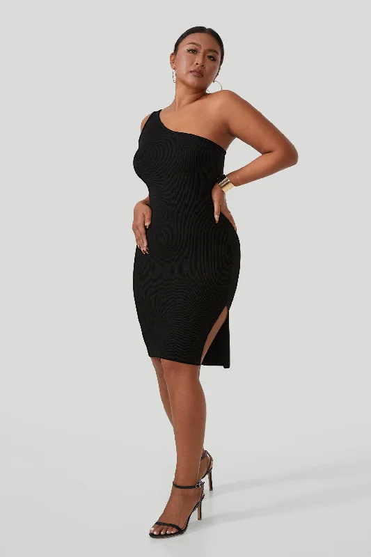 Threaded One Shoulder Mini Dress With Built-In Shapewear Classic Women's Tweed