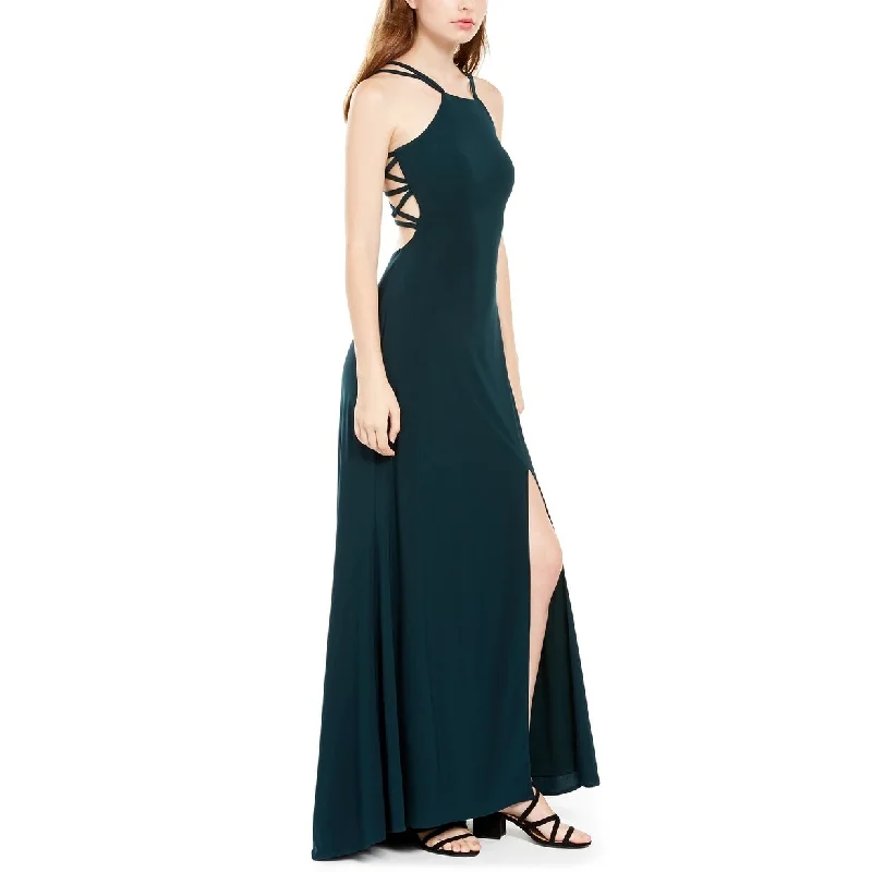 Morgan & Company Junior's Ladder Back Halter Gown Dark Green Size 7 Laid - back Women's Style