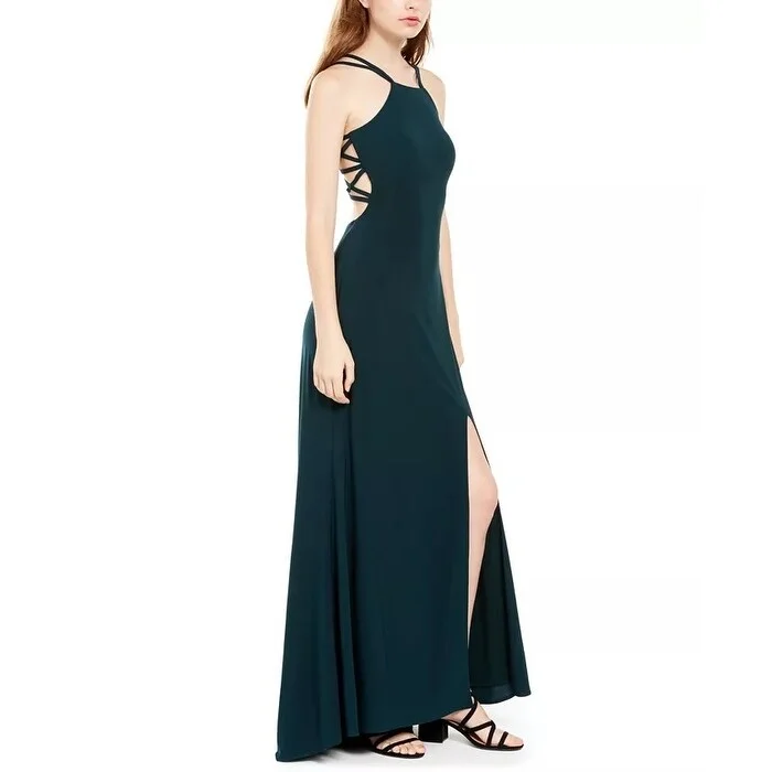Morgan & Company Junior's Ladder Back Halter Gown Dark Green Size 9 garde