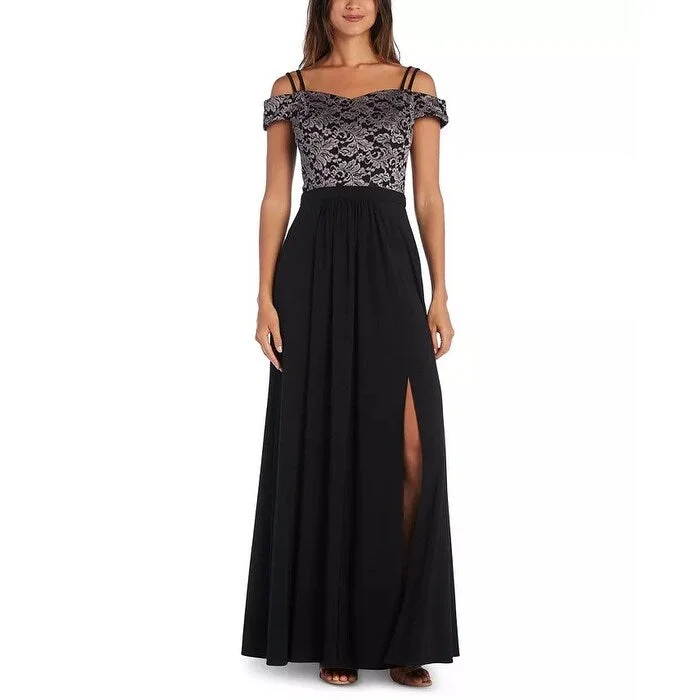 Morgan & Company Juniors' Off-The-Shoulder Lace Gown Charcoal Size 5 Sustainable Organic