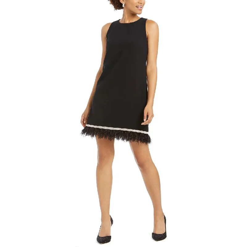 MSK Women's Embellished Feather Trim Shift Dress Black Size Large Tough Women's Military - inspired