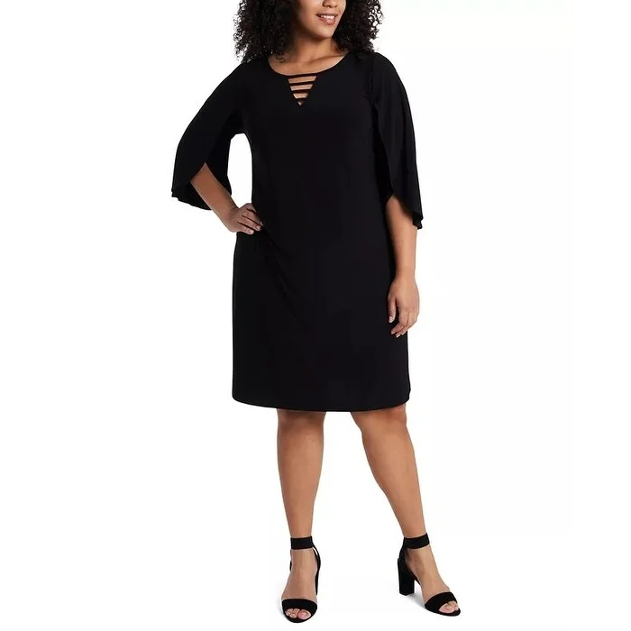 MSK Women's Plus Split Sleeve Shift Dress Black Size 3X Laid - back Women's Vibe