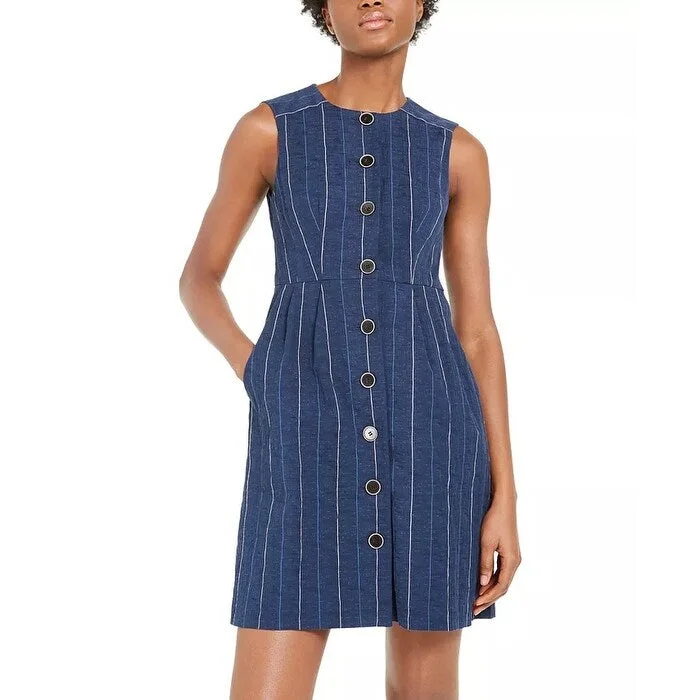 Nanette Lepore Women's Striped Denim Sheath Dress Blue Size 8 Trendy Women's Oversized