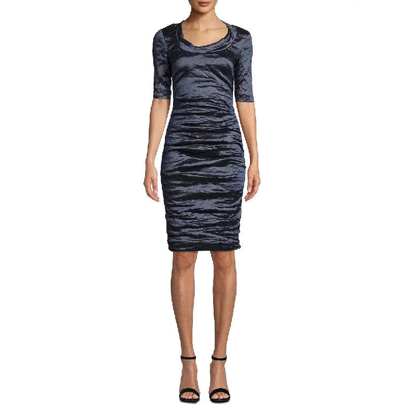 Nicole Miller Women's Techno Metal Scoop-Neck Dress Navy Size 4 Sleek Women's 
