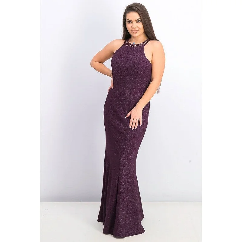 Nightway Women's Glitter-Knit Gown Dark Purple Size 14 Practical Women's Multi - 