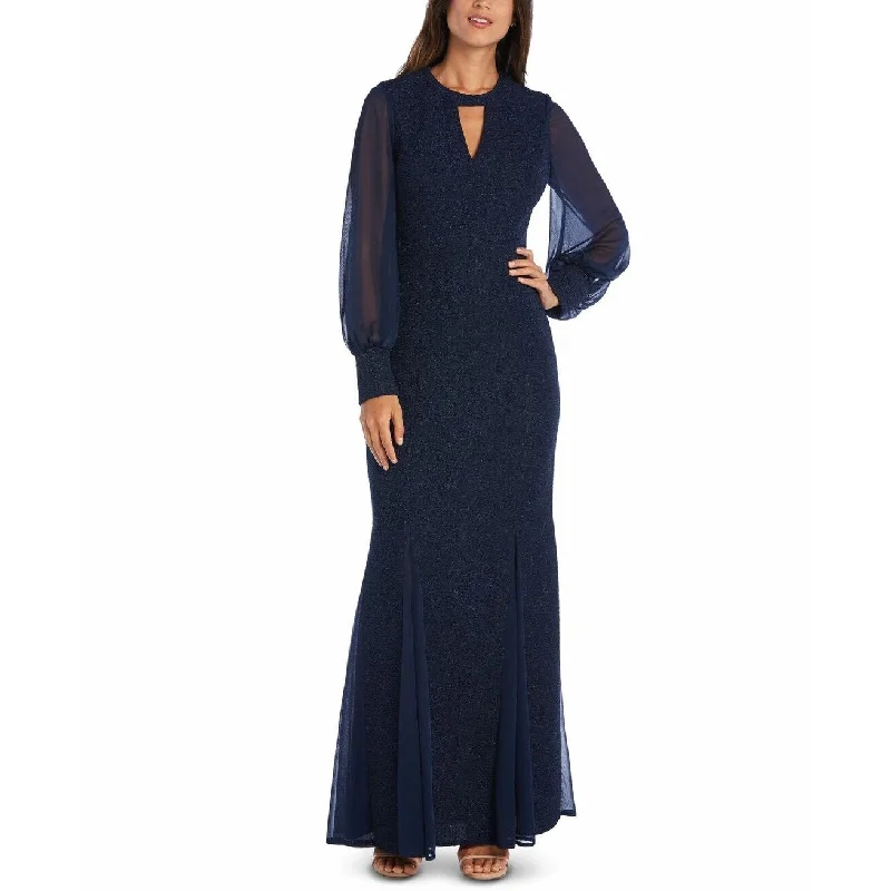 Nightway Women's Long-Sleeve Keyhole Gown Navy Size 10 Refined Women's Classic 